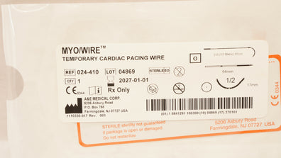 A&E Medical 024-410 2-0 MYO/Wire Temporary Cardiac Pacing Wire 64mm x 1/2 x 17mm